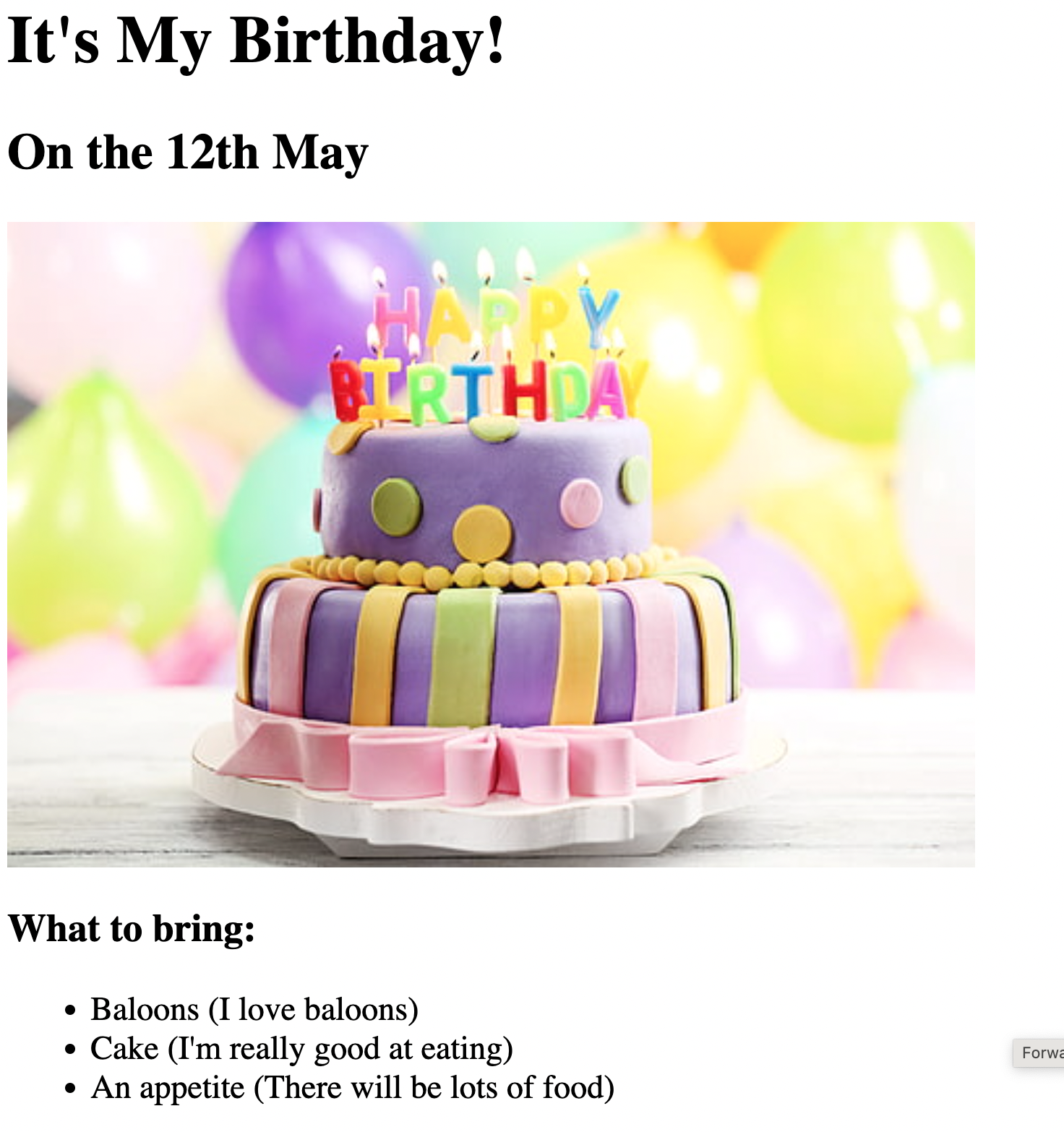 Birthday cake invitation